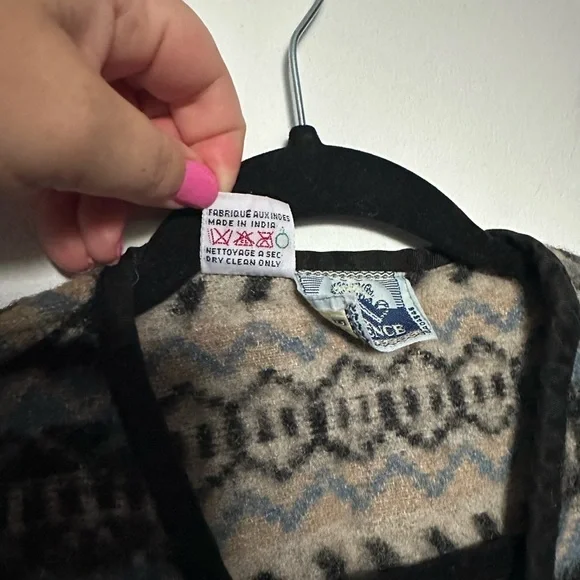 Vintage Vest Wool Neutral Evidence Pattern Brown and Blue Warm and Cozy Vest - Picture 11 of 13